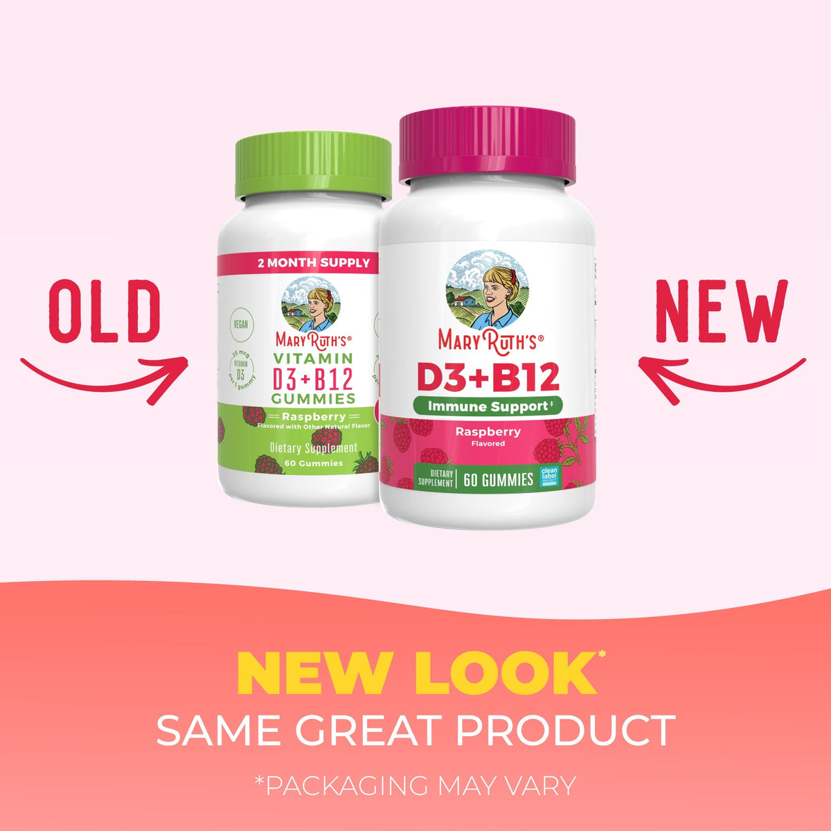 Sugar-Free D3 + B12 Gummies 60CT Raspberry New Look