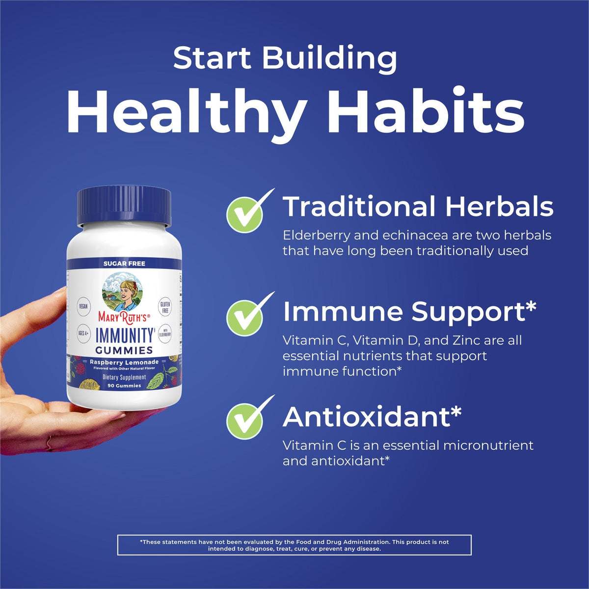 Sugar Free Immunity Gummies (Raspberry Lemonade) 90 count Healthy Habits