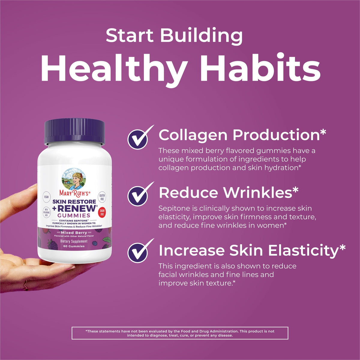 Skin Restore + Renew Gummies 60CT Mixed Berry Healthy Habits