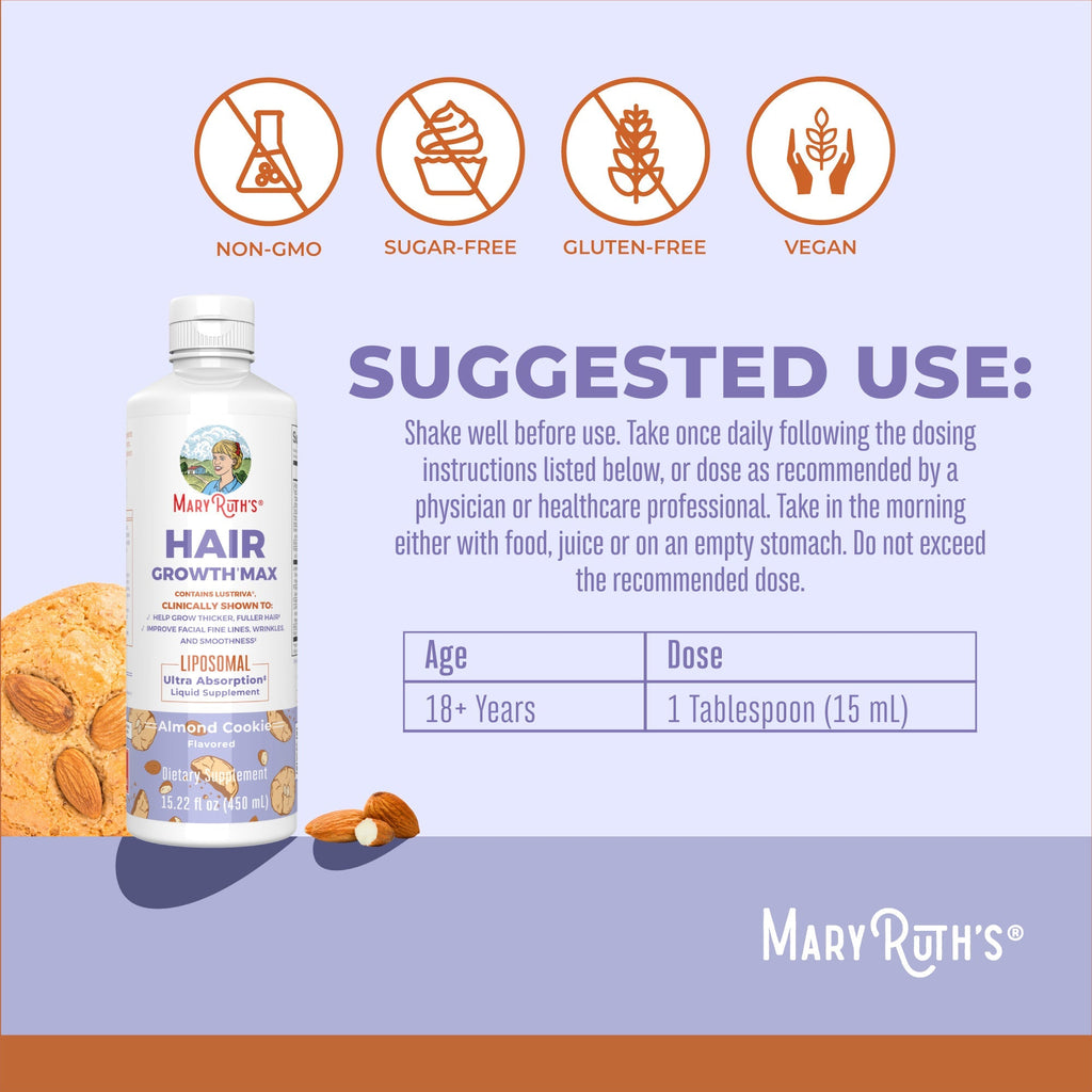 Hair Growth Max Liposomal 16oz Almond Cookie Suggested Use