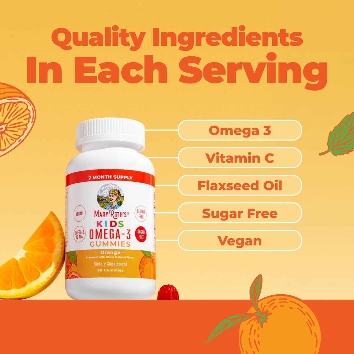 Vegan Kids Omega-3 Gummies Orange 60ct Ingredients