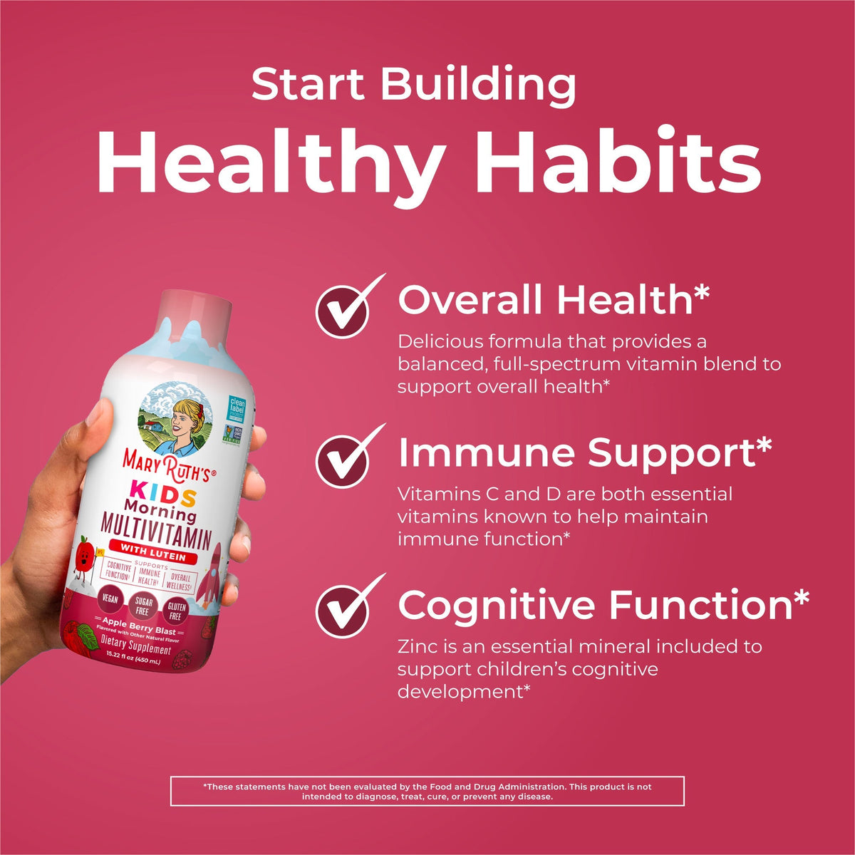 Kids Liquid Morning Multivitamin 15oz Apple Berry Healthy Habits