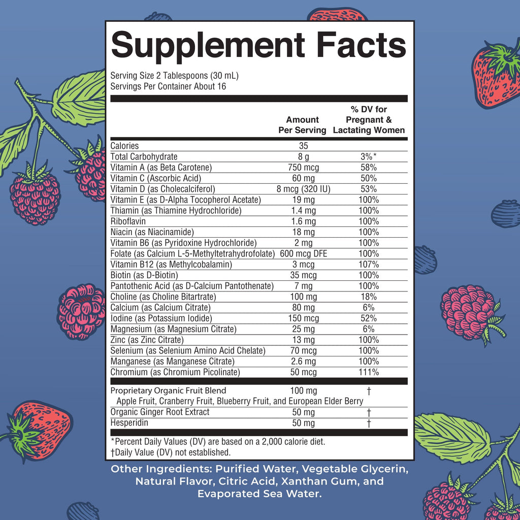 Prenatal & Postnatal Liquid Multivitamin Berry 16oz Supplement Facts