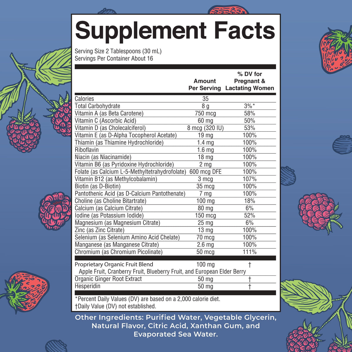 Prenatal & Postnatal Liquid Multivitamin Berry 16oz Supplement Facts