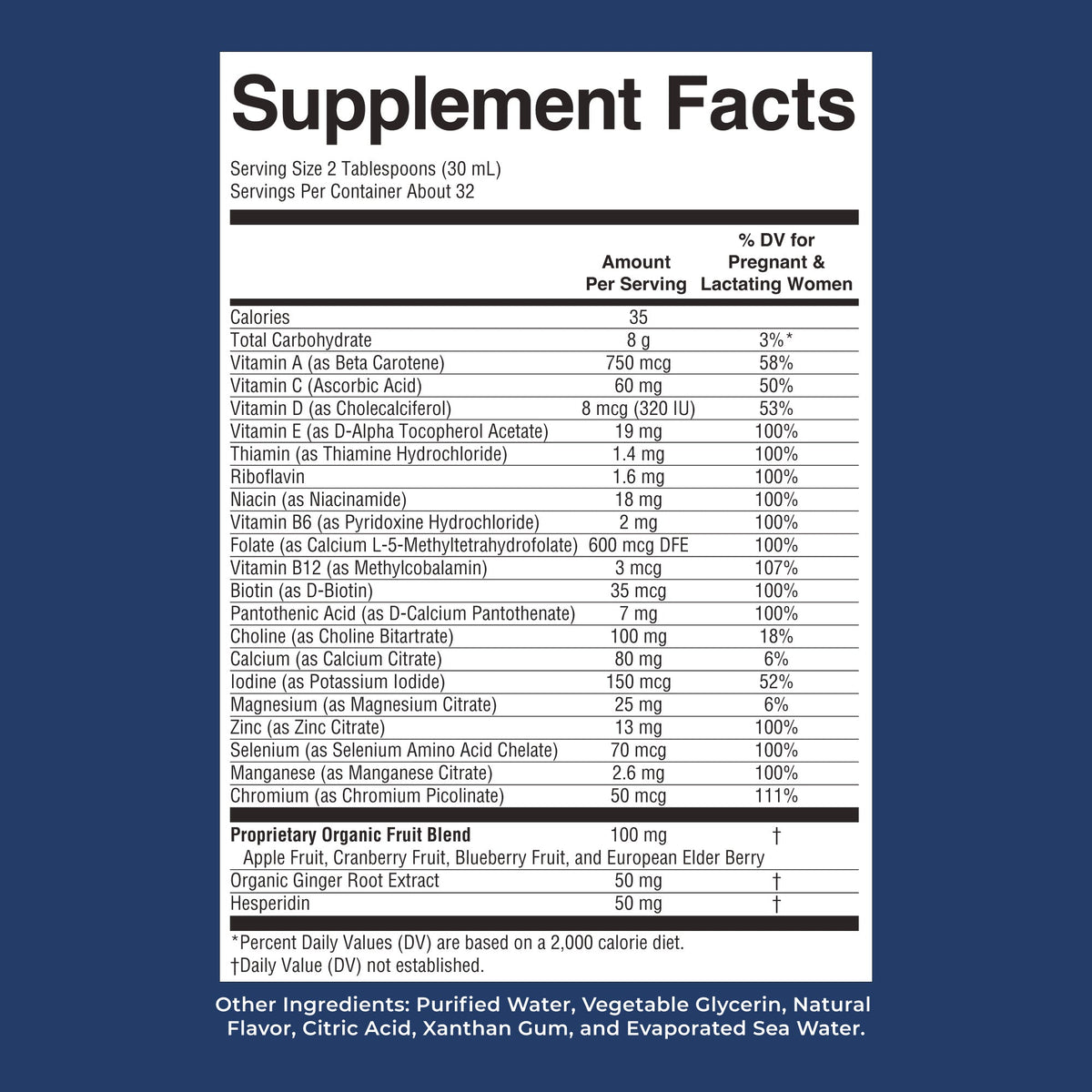 Prenatal & Postnatal Liquid Multivitamin 32oz Berry Supplement Facts