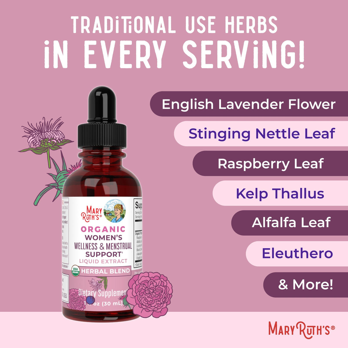 Organic Women's Wellness & Menstrual Support Liquid Drops Ingredients