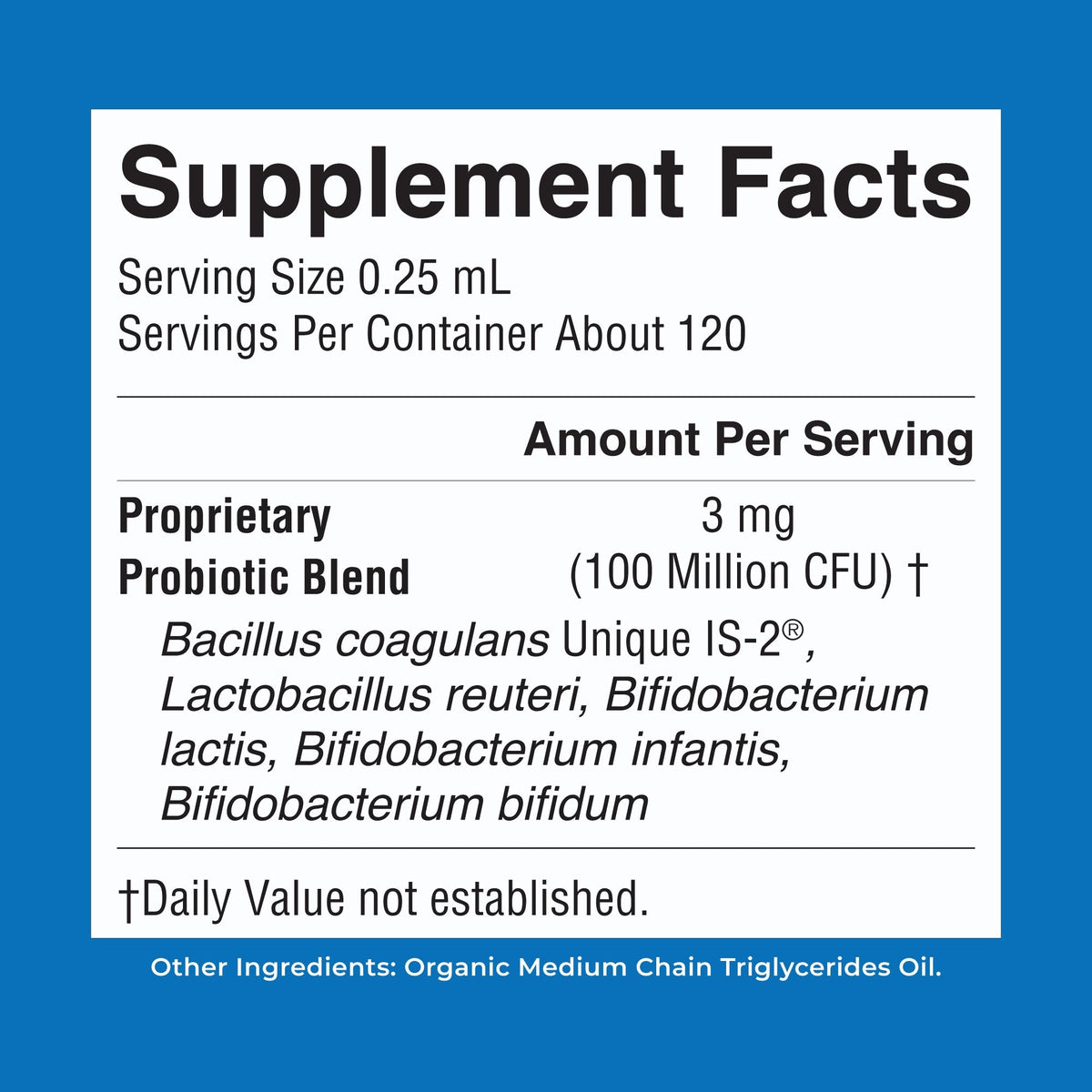 Organic Infant Liquid Probiotic 1oz Unflavored Supplement Facts