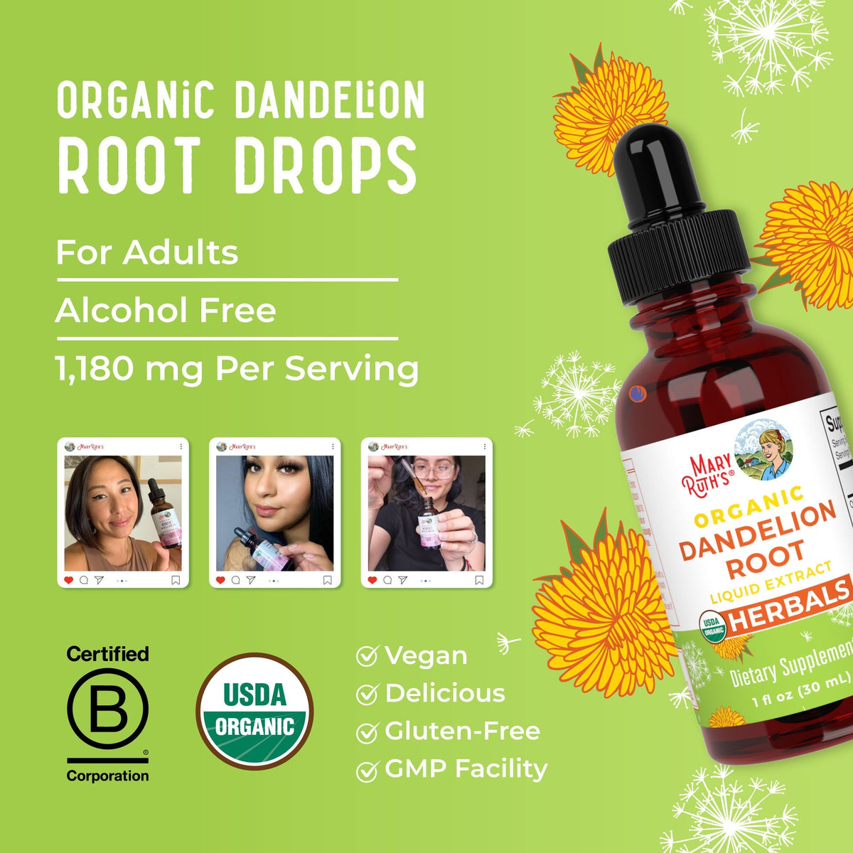 Organic Dandelion Root Liquid Extract 1oz Great Flavor Better Benefits