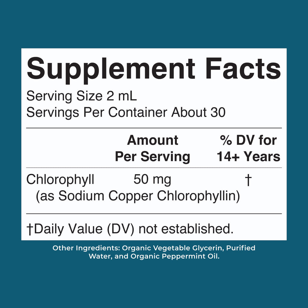 Vegan Liquid Chlorophyll Drops 2oz Peppermint Supplement Facts