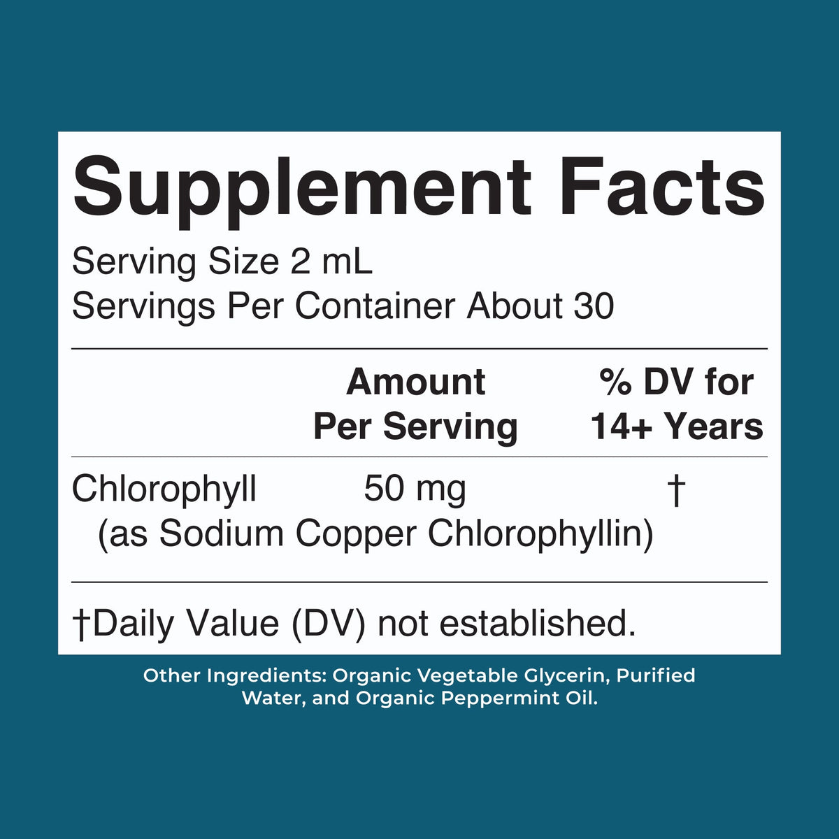 Vegan Liquid Chlorophyll Drops 2oz Peppermint Supplement Facts