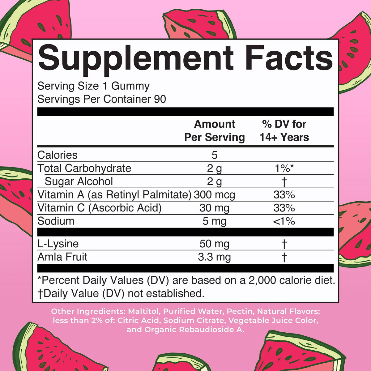 Vegan Collagen Boosting Gummies Watermelon 90CT Supplement Facts