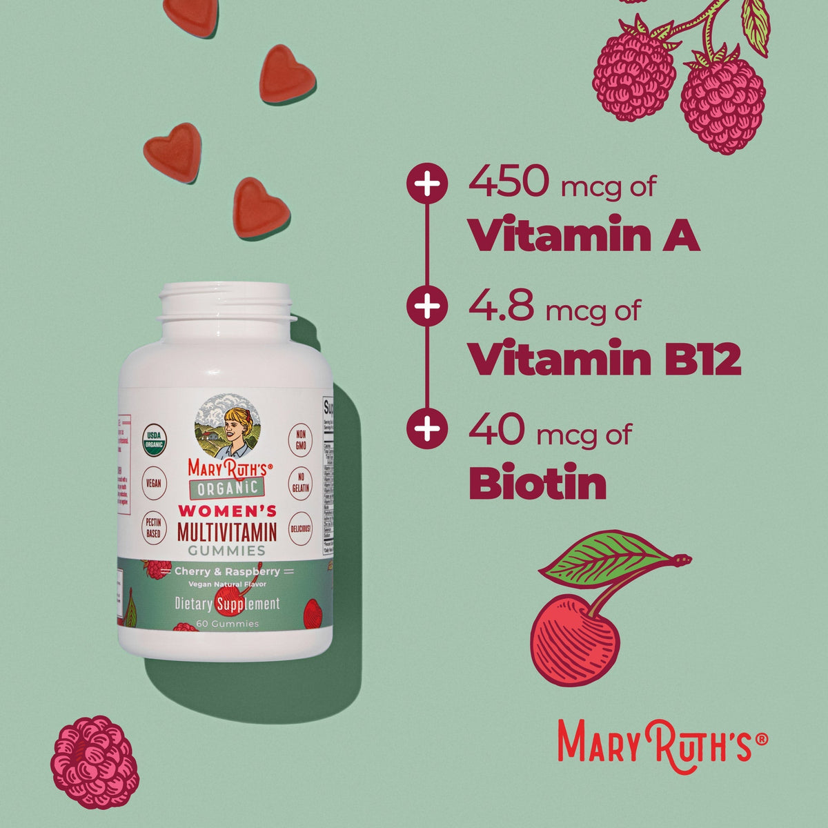 Organic Women's Multivitamin Gummies Cherry Raspberry 60CT Benefits