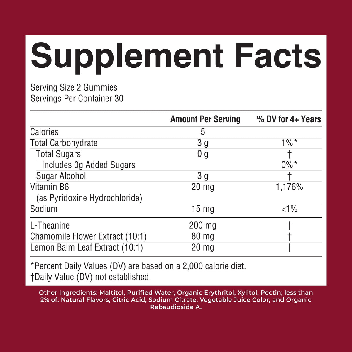 Kids Nighttime Gummies Strawberry 60CT Supplement Facts