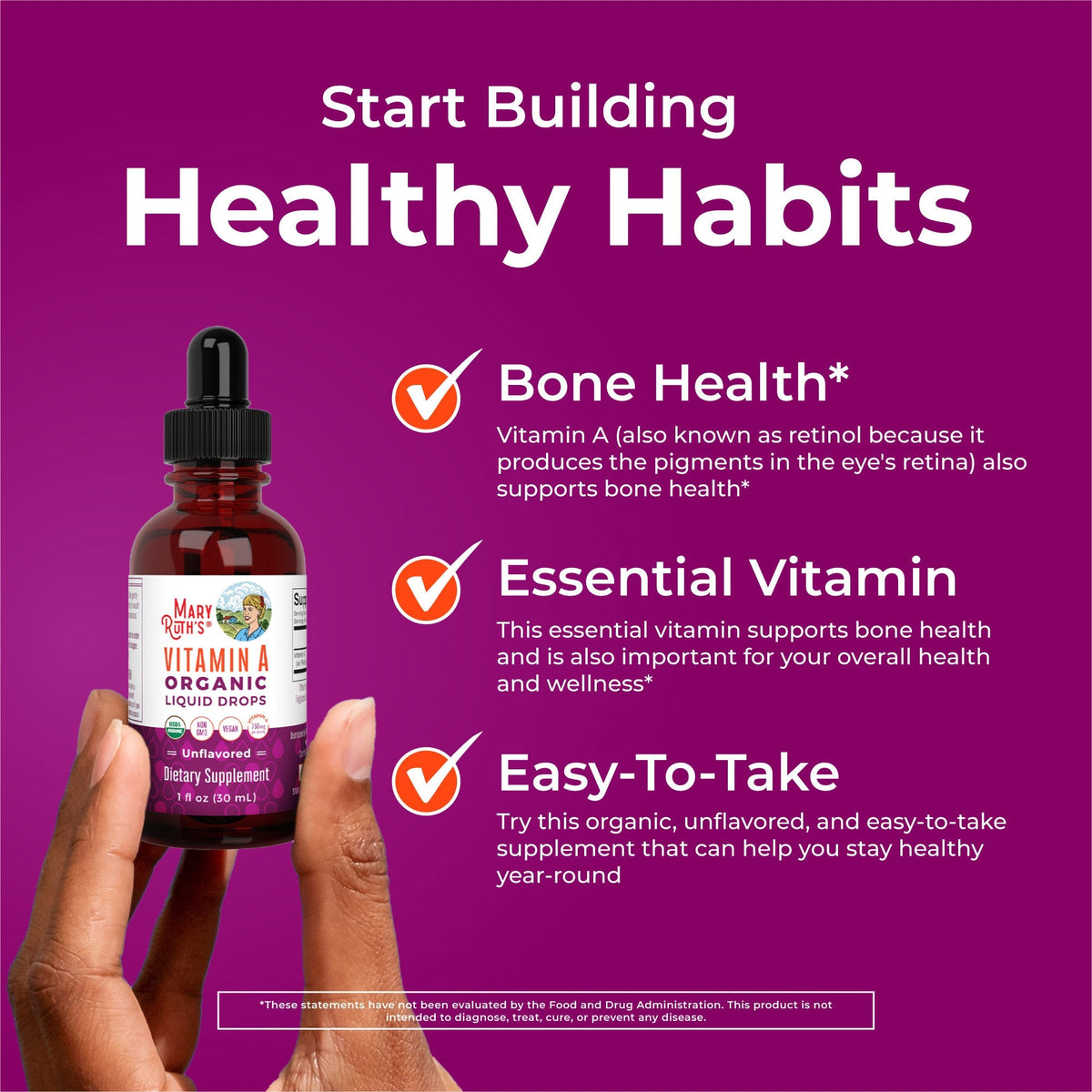 Vitamin A Organic Liquid Drops (Unflavored) 1 oz Healthy Habits