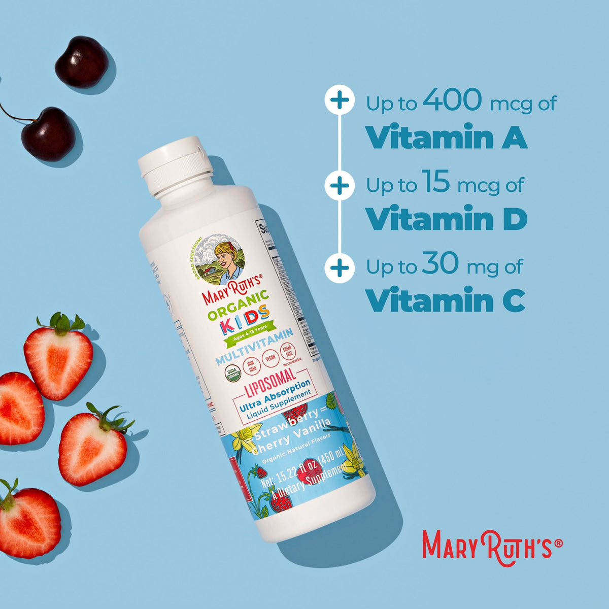 Organic Kids Multivitamin Liposomal Strawberry Cherry Vanilla 15oz Benefits
