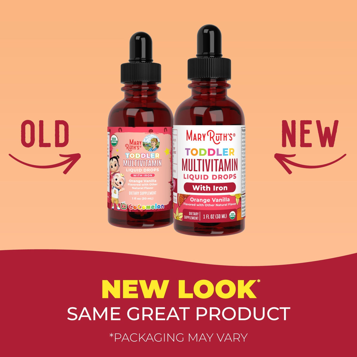 Organic Toddler Multivitamin Liquid Drops With Iron 1oz Orange Vanilla New Look