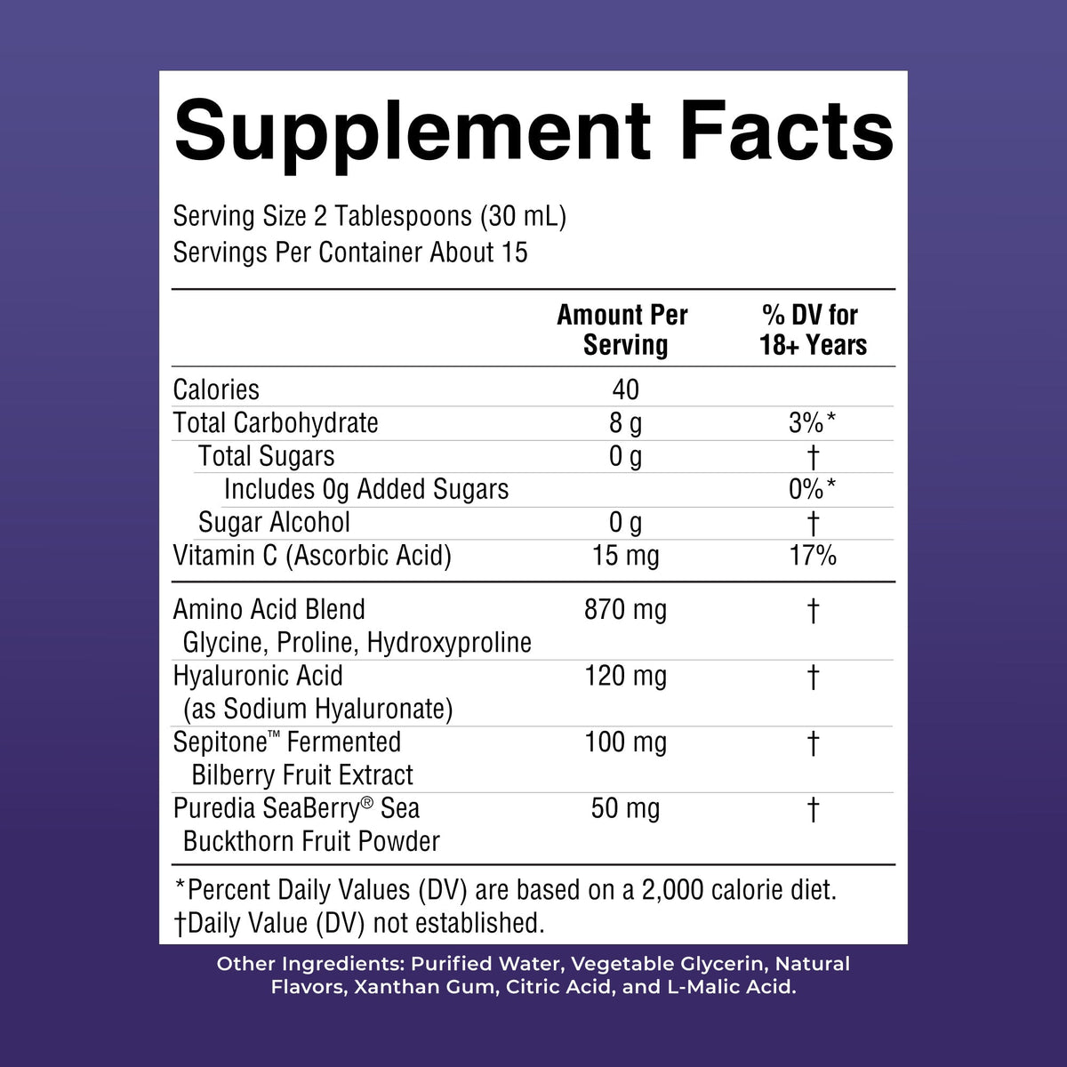 Advanced Liquid Skin Restore and Renew 15oz Blackberry Jam Supplement Facts