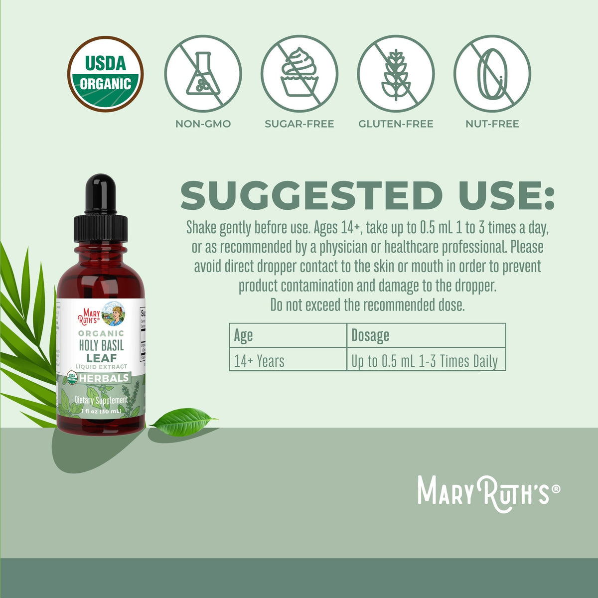 Organic Holy Basil Leaf Liquid Drops Suggested Use