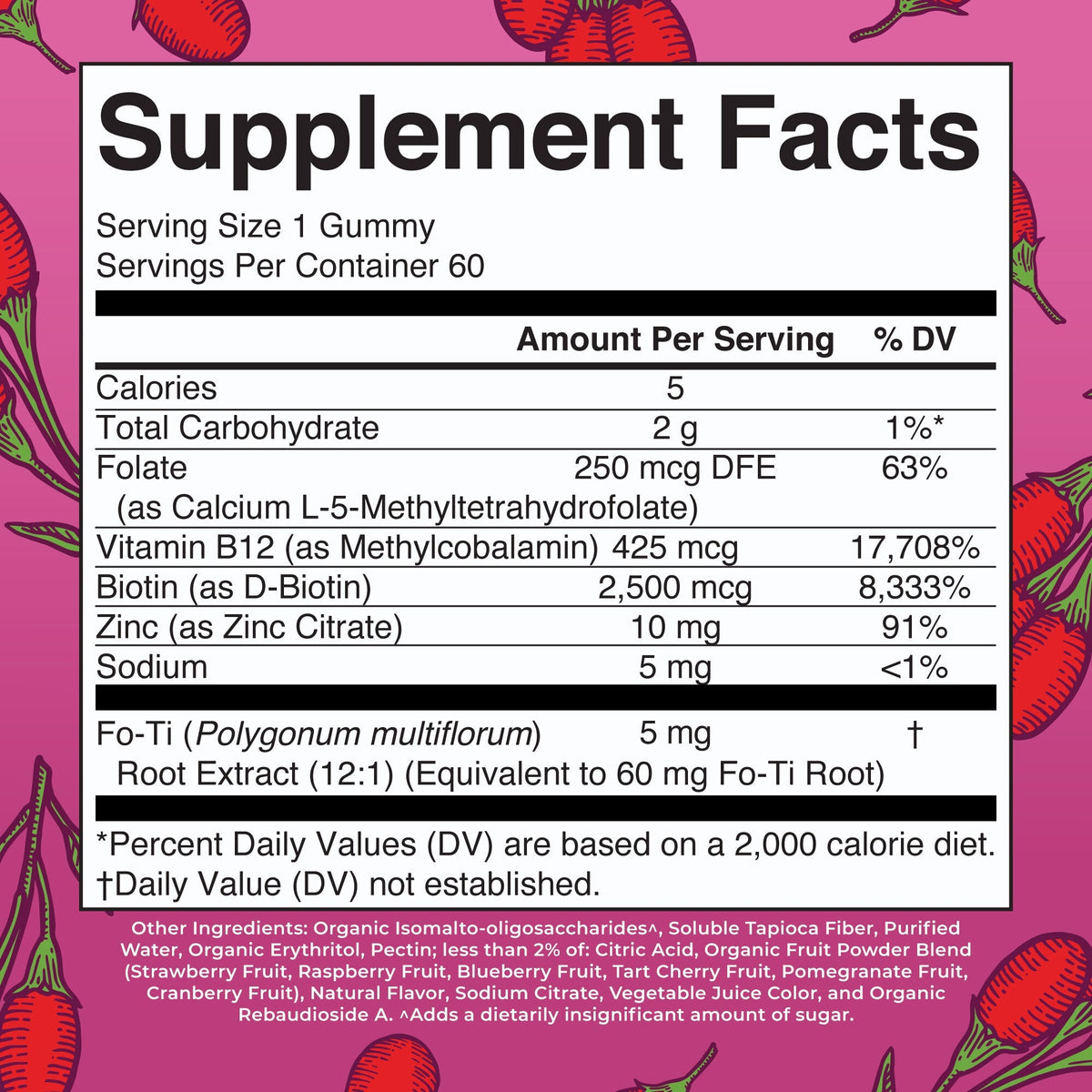 Biotin Gummies 60CT Goji Berry Supplement Facts