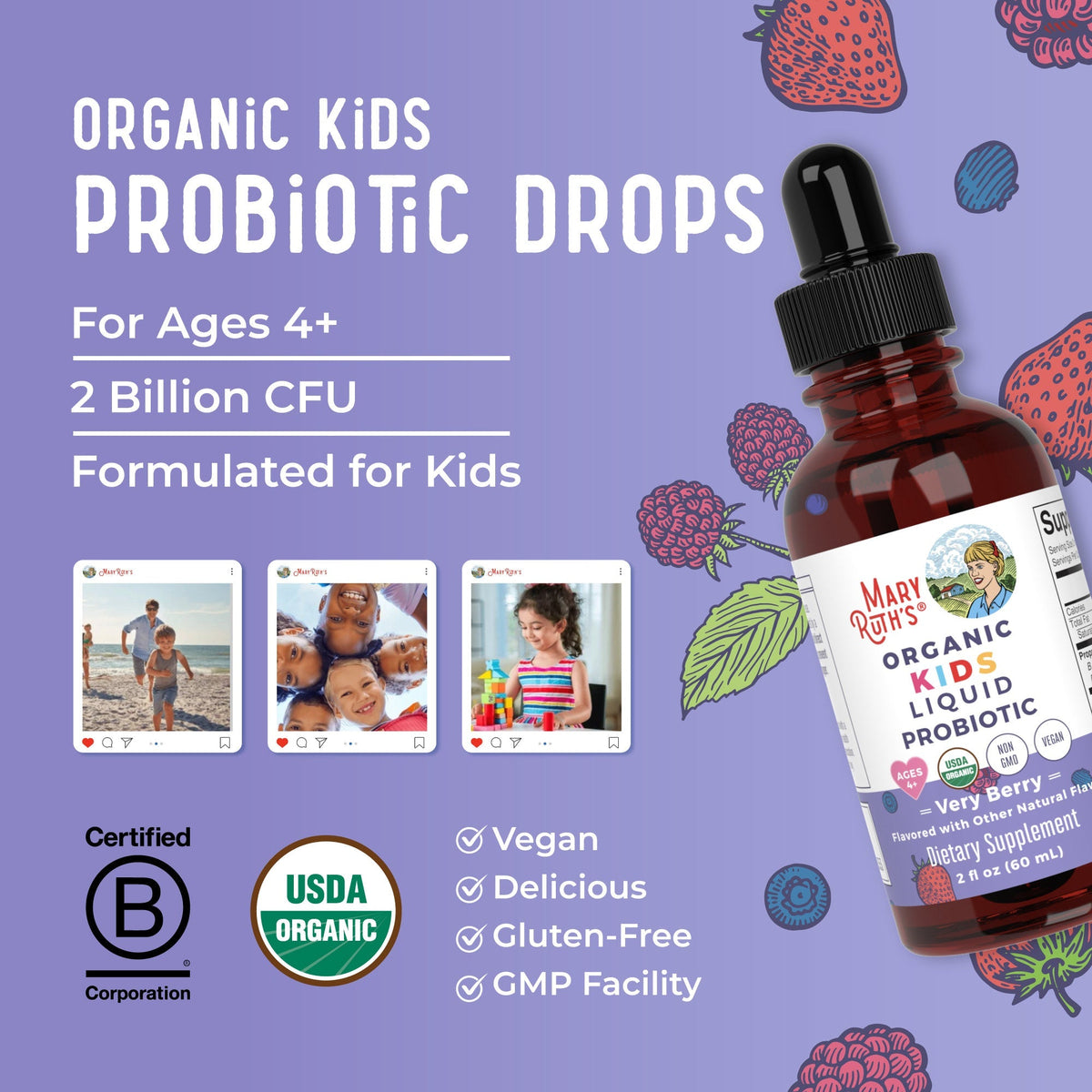 Organic Kids Liquid Probiotic 2oz Very Berry Great Flavor Better Benefits