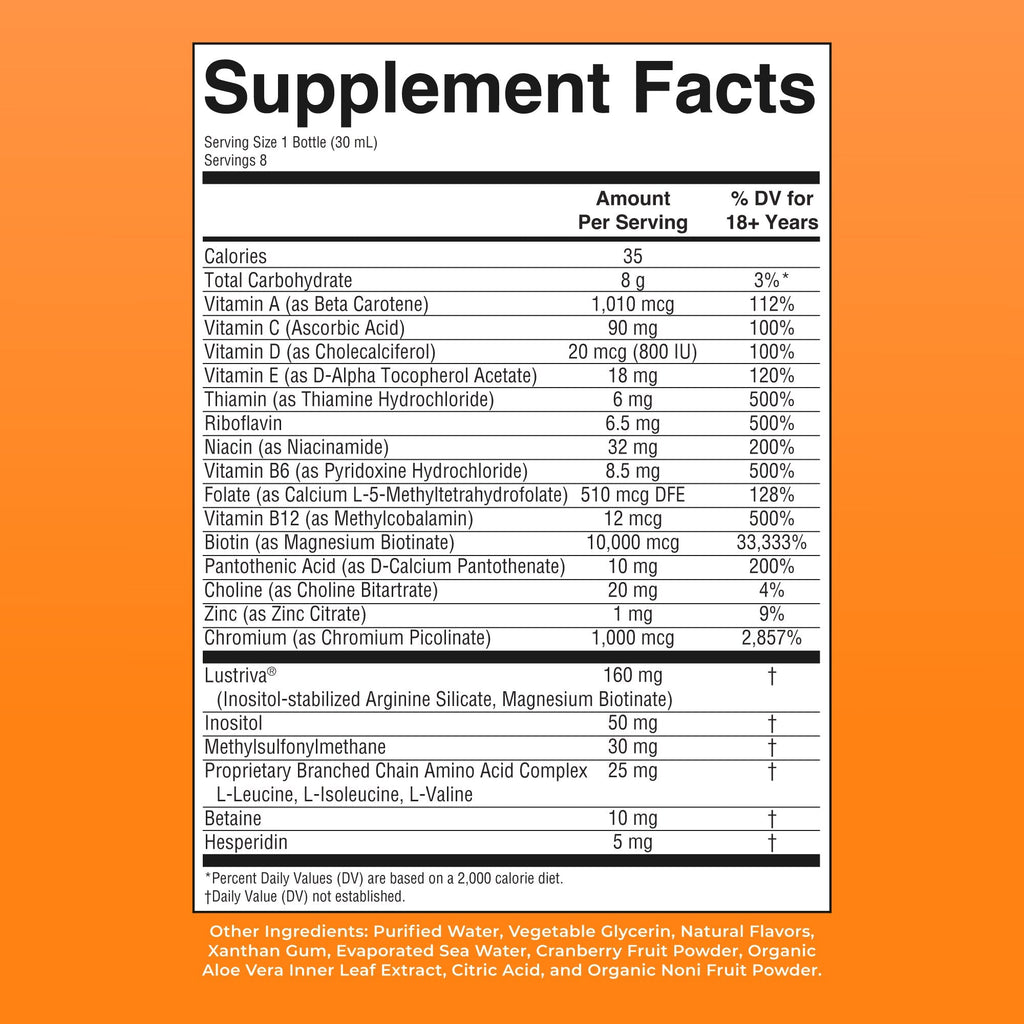 Liquid Morning Multivitamin + Hair Growth Travel Pack Peach Mango 1oz Supplement Facts