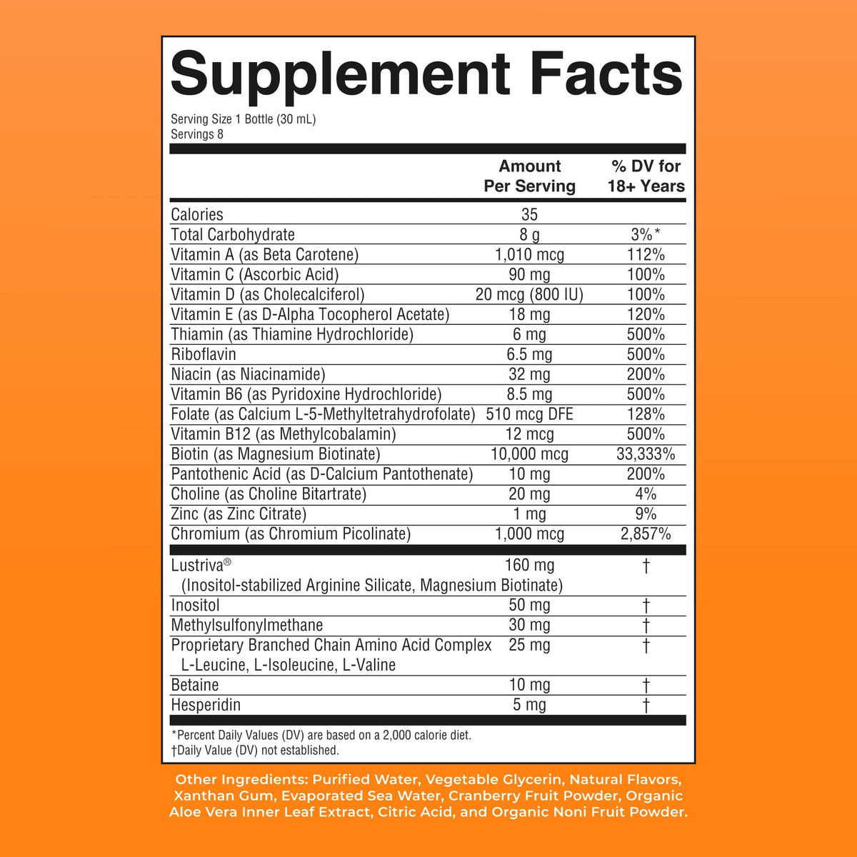 Liquid Morning Multivitamin + Hair Growth Travel Pack Peach Mango 1oz Supplement Facts