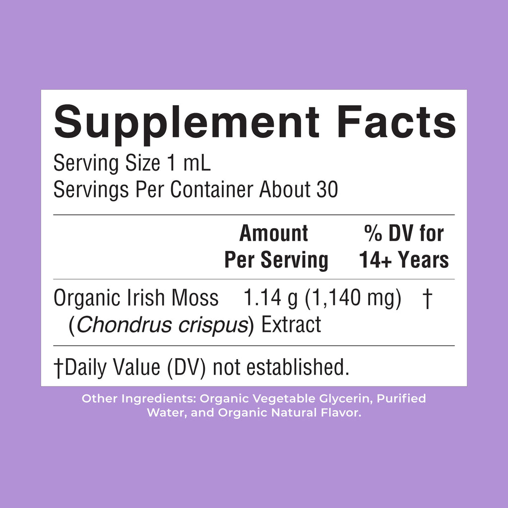 Organic Sea Moss Liquid Drops 1oz Supplement Facts
