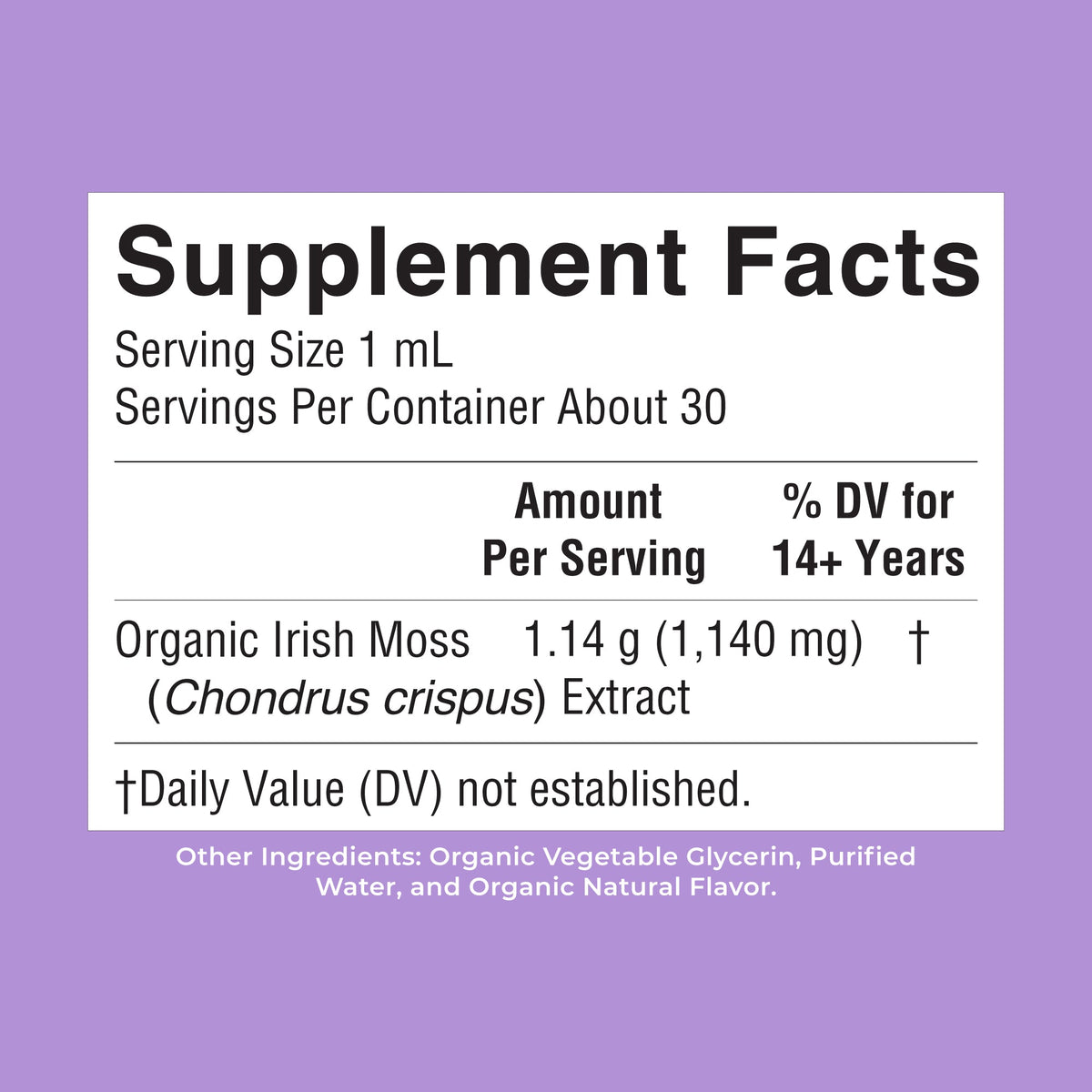 Organic Sea Moss Liquid Drops 1oz Supplement Facts