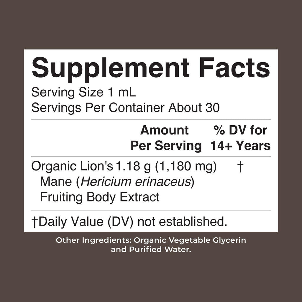 Organic Lion’s Mane Liquid Drops 1oz Supplement Facts