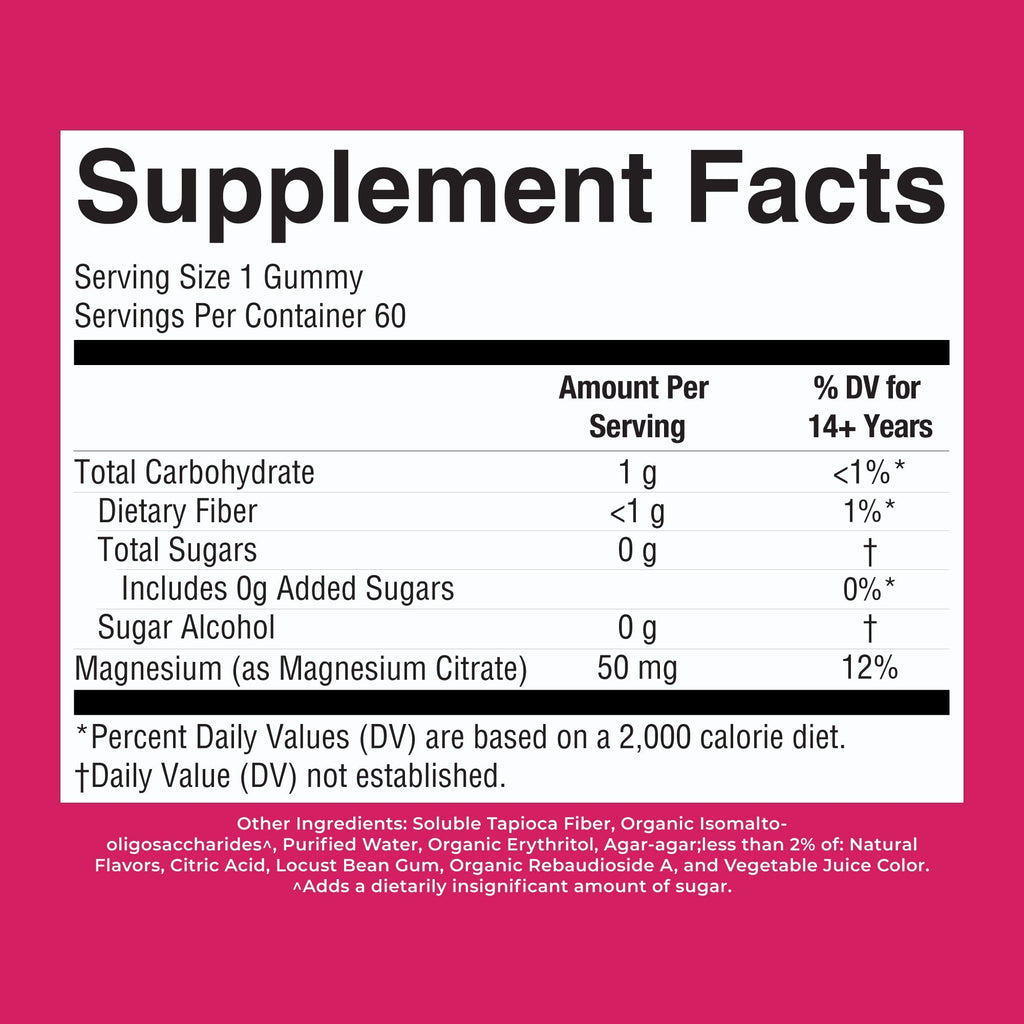Magnesium Calm Gummies Hibiscus 60ct Supplement Facts