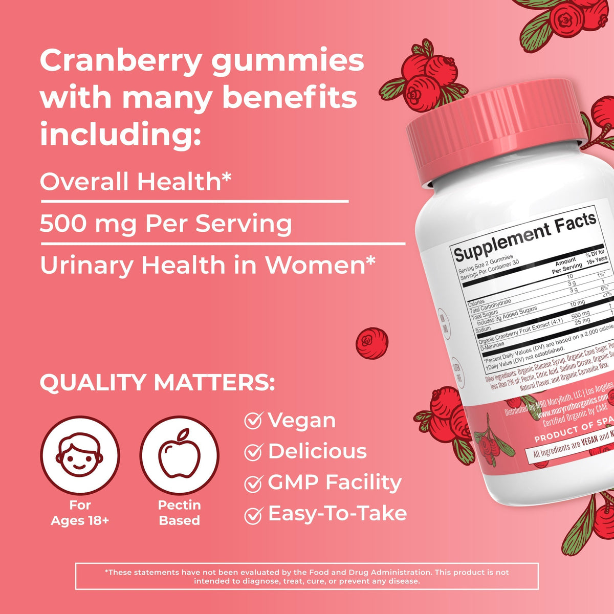 Organic Cranberry Gummies 60CT Cranberry Great Flavor Better Benefits 2
