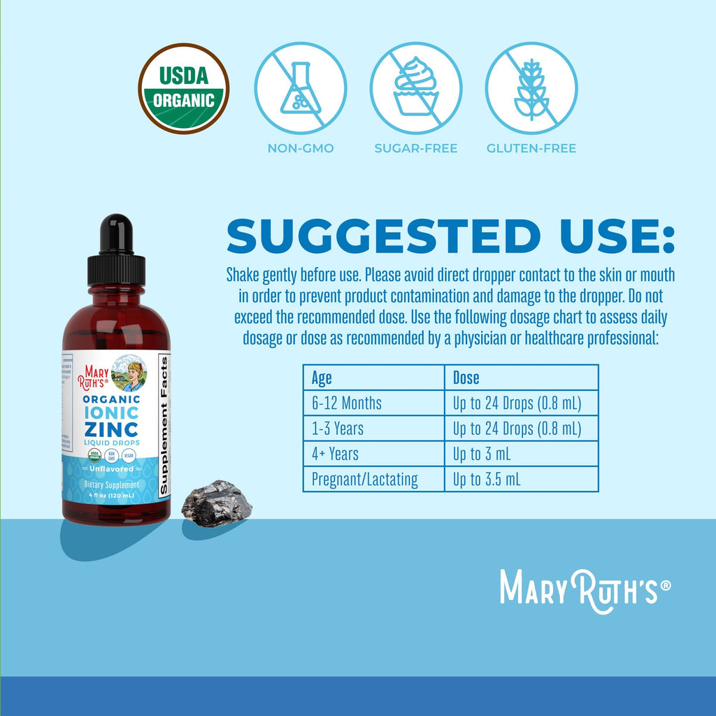 Organic Ionic Zinc Liquid Drops 4oz Suggested Use