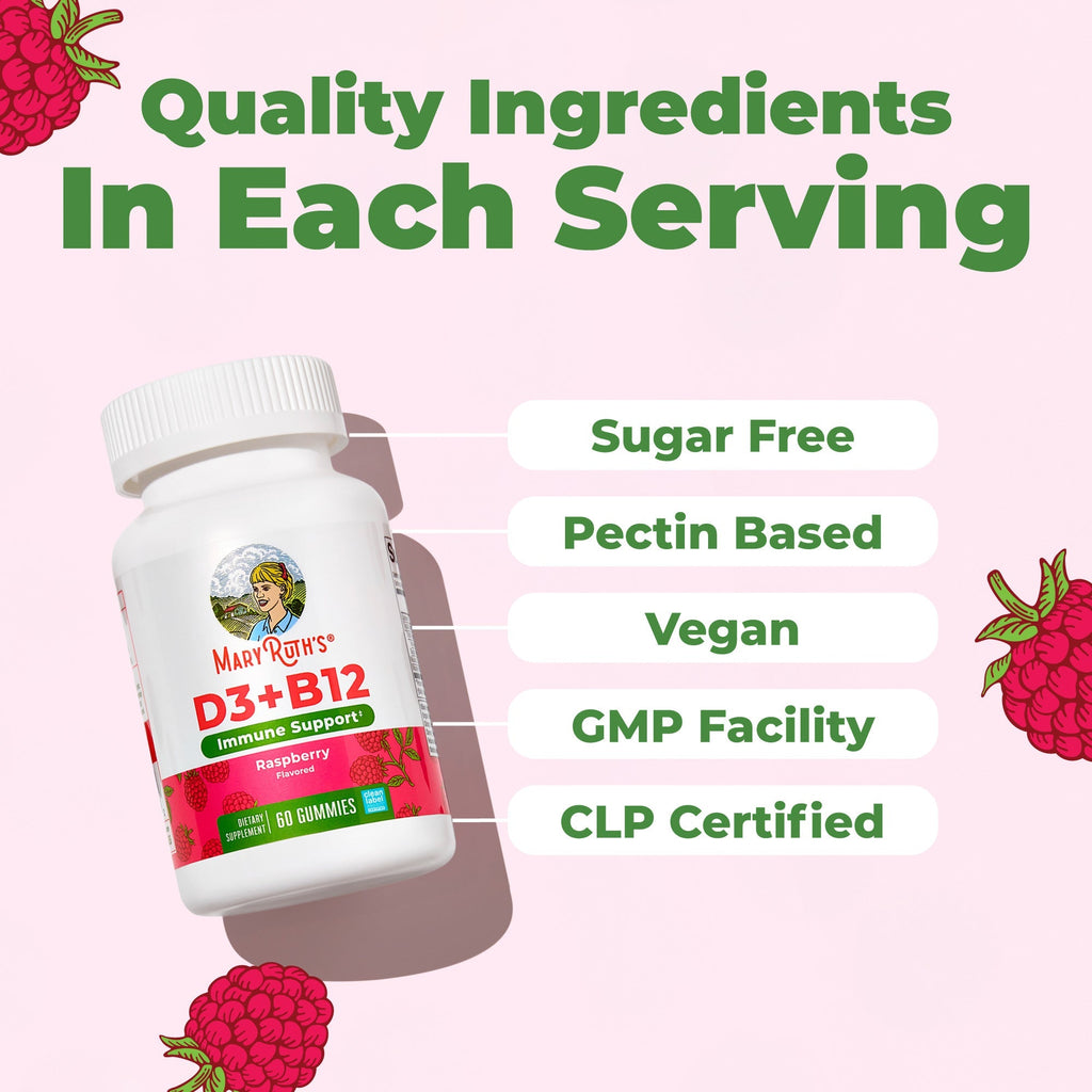 Sugar-Free D3 + B12 Gummies 60CT Raspberry Ingredients
