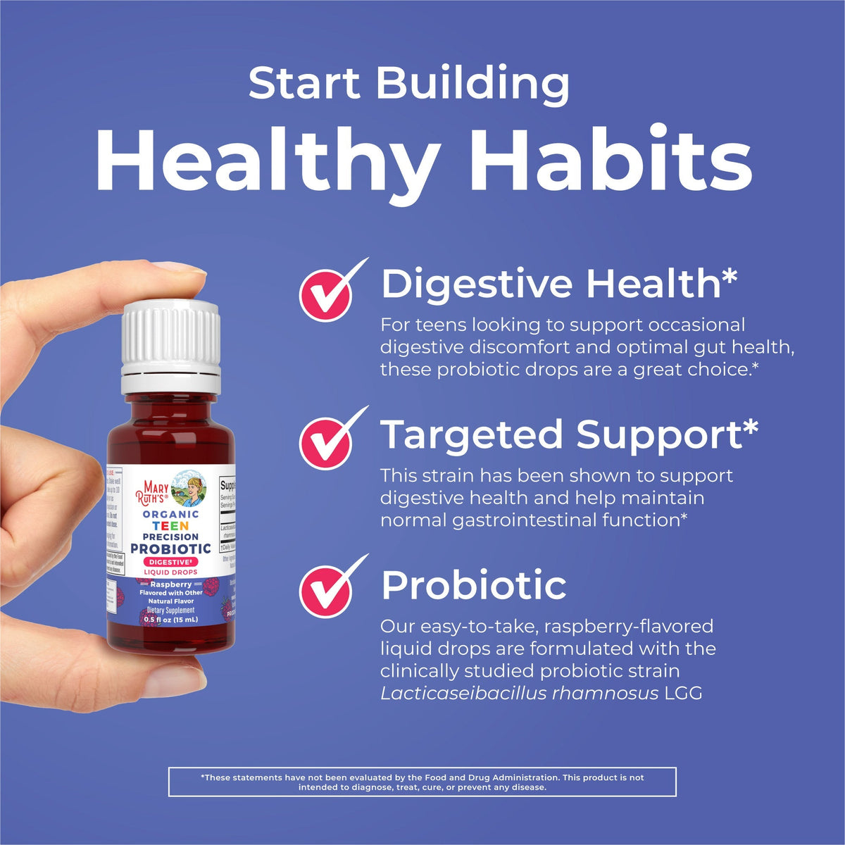 Organic Teen Precision Probiotic Digestive Liquid Drops 0.5oz Raspberry Healthy Habits