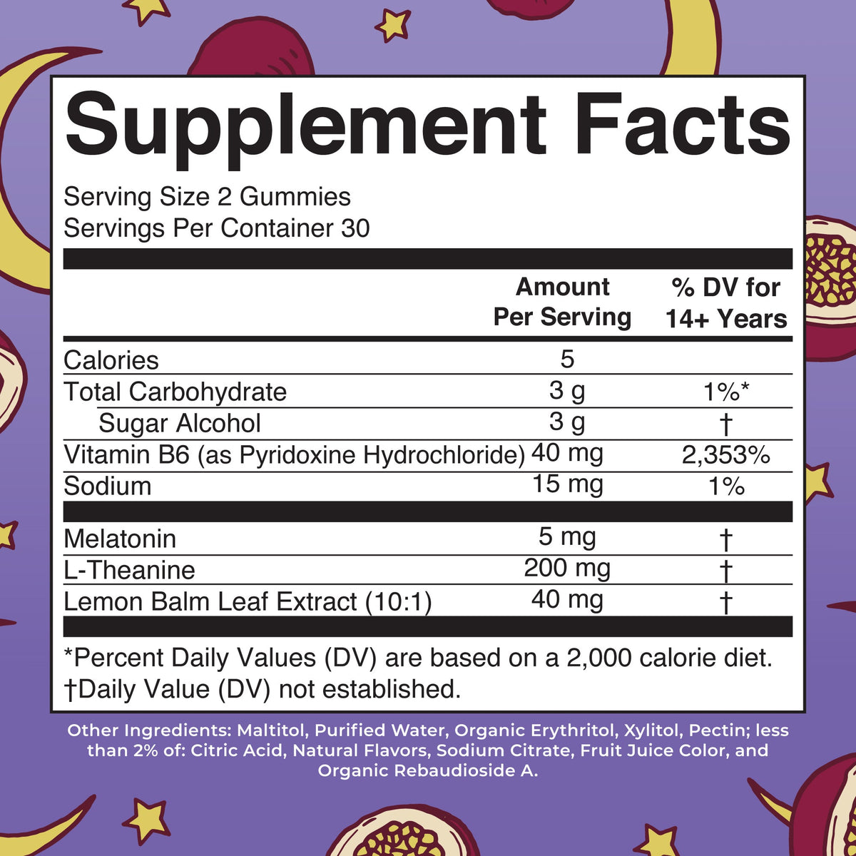 Melatonin Sleep Gummies Passion Fruit Jasmine Tea 60ct Supplement Facts