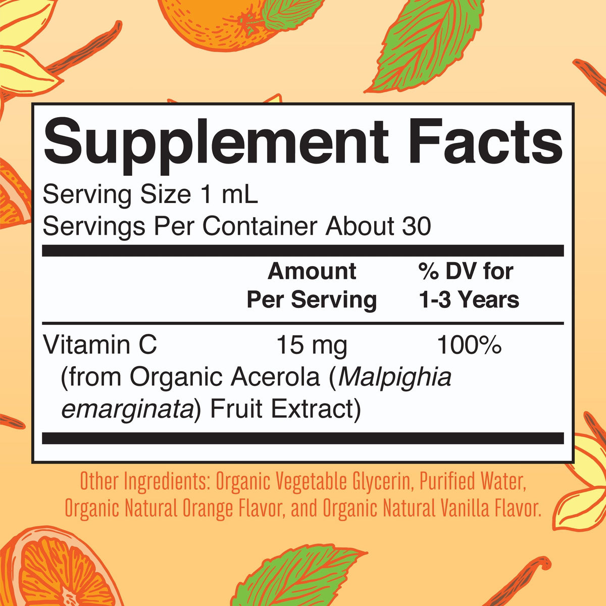 Organic Toddler Vitamin C Liquid Drops Supplement Facts