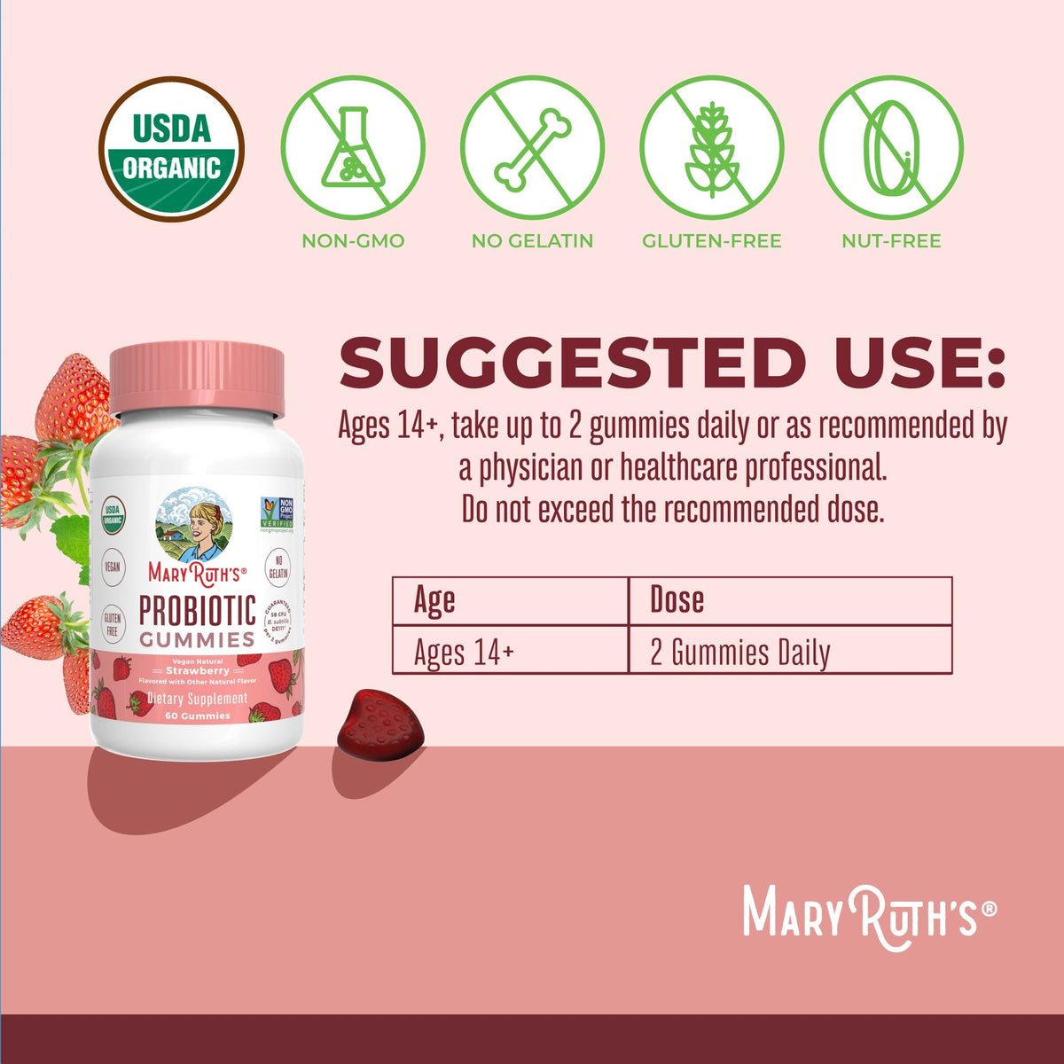 Organic Adult Probiotic Gummies 60CT Strawberry Suggested Use