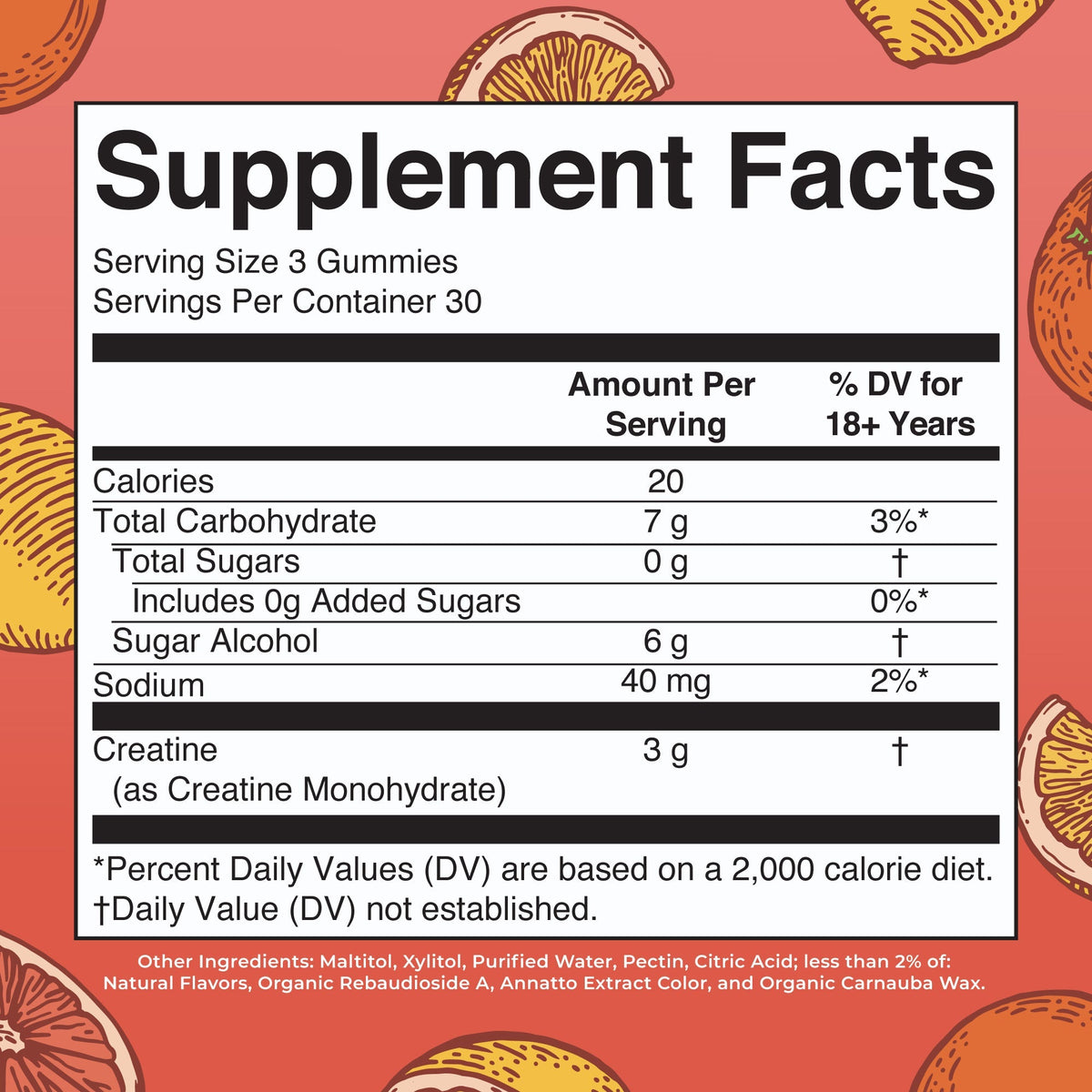 Creatine Gummies 90CT Tangerine Citrus Supplement Facts