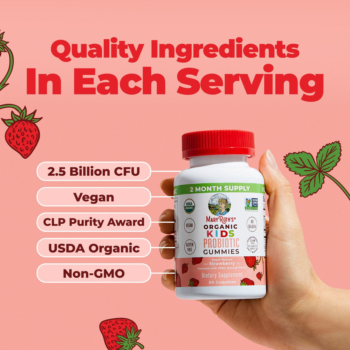 Organic Kids Probiotic Gummies Strawberry 60ct Ingredients