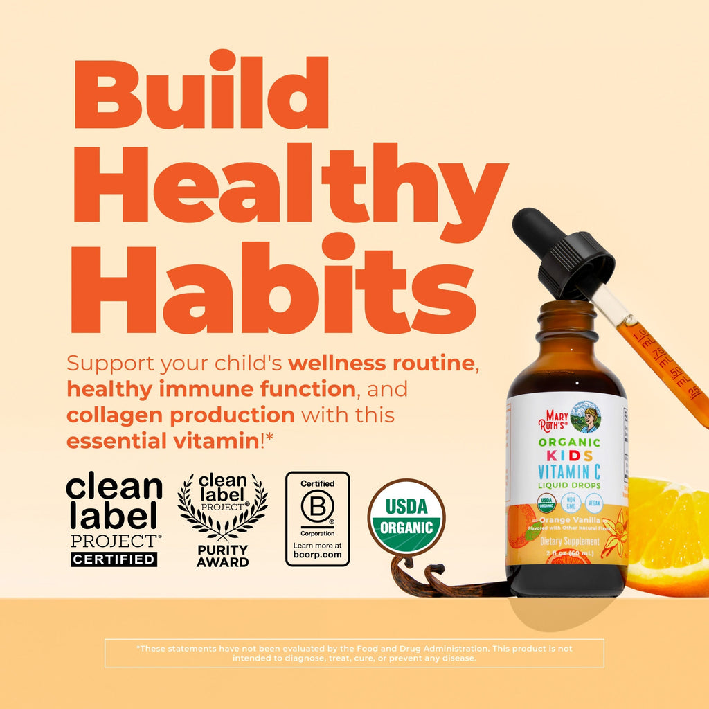 Organic Kids Vitamin C Liquid Drops Orange Vanilla 2oz Build Healthy Habits