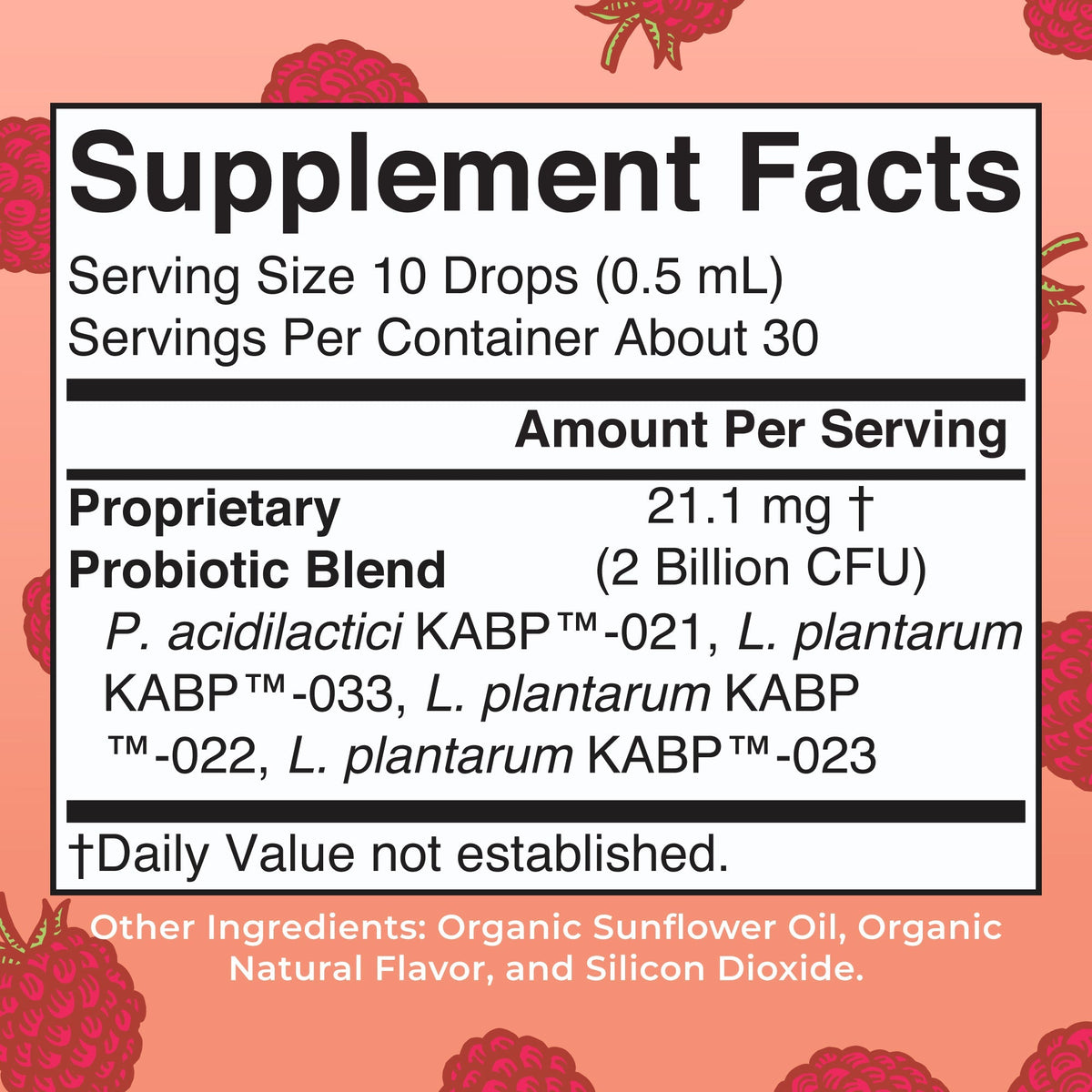 Organic Women's Precision Probiotic Digestive Liquid Drops 0.5oz Raspberry Supplement Facts