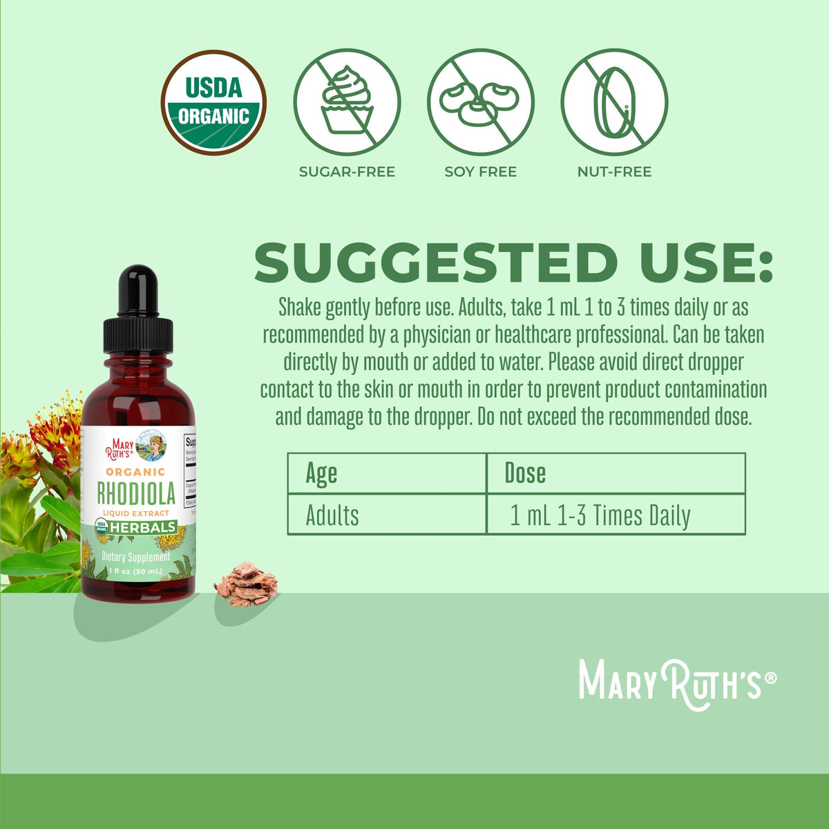 Organic Rhodiola Root Liquid Extract 1oz Suggested Use