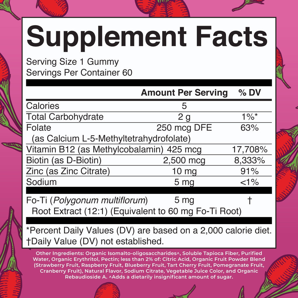 Biotin Gummies 60CT Goji Berry Supplement Facts