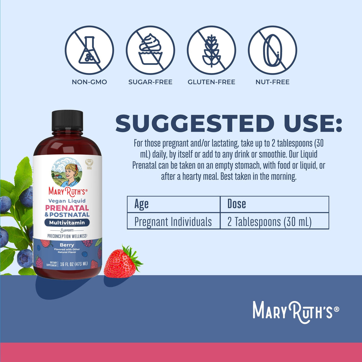 Prenatal & Postnatal Liquid Multivitamin Berry 16oz Suggested Use