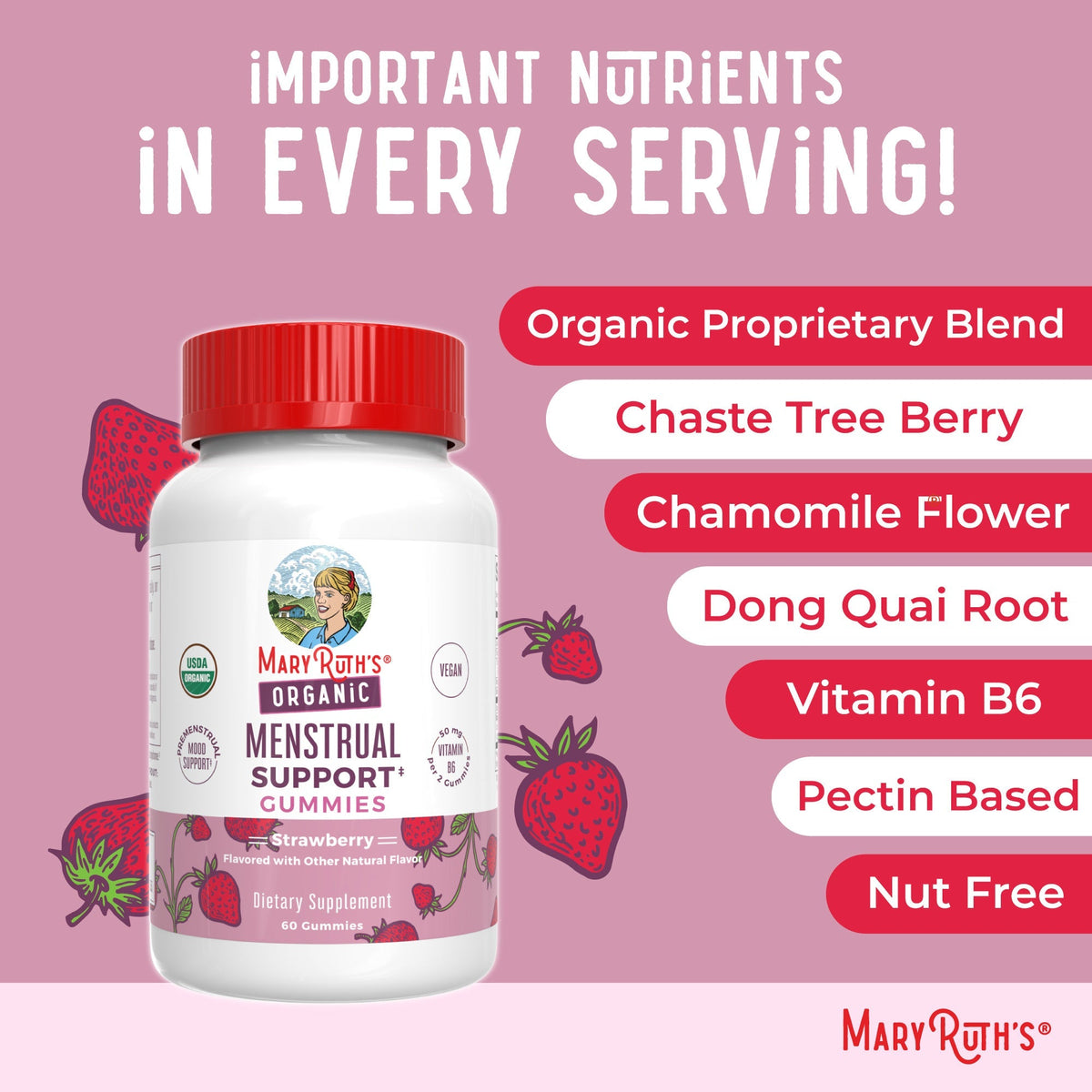 Organic Premenstrual Support Gummies Strawberry 60ct Ingredients